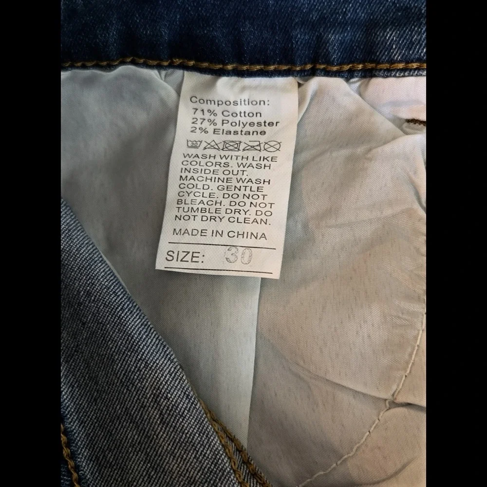 Mens Distressed‎ Denim Shorts Light Blue Wash Frayed Hem Size 30